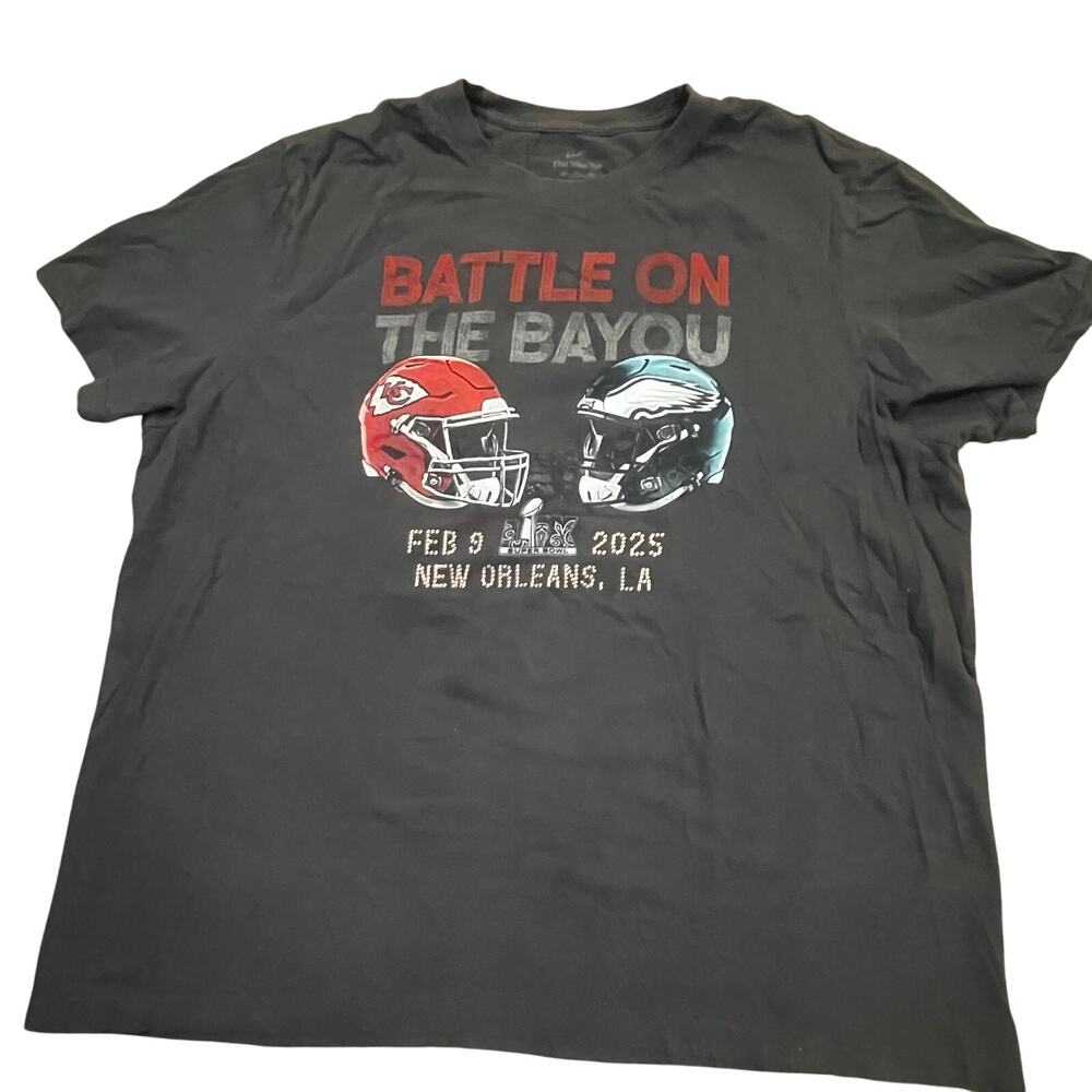 Nike Men XL Battle On The Bayou Super Bowl 2025β Chiefs Eagles Graphic T-Shirt